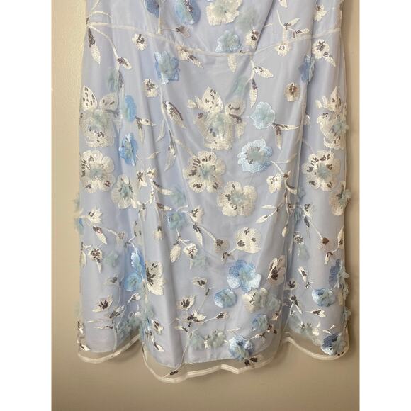 NEW ADRIANNA PAPELL DRESS PLUS COCKTAIL FLORAL 3D SEQUIN EMBROIDERED BLUE SHORT - Picture 13 of 16